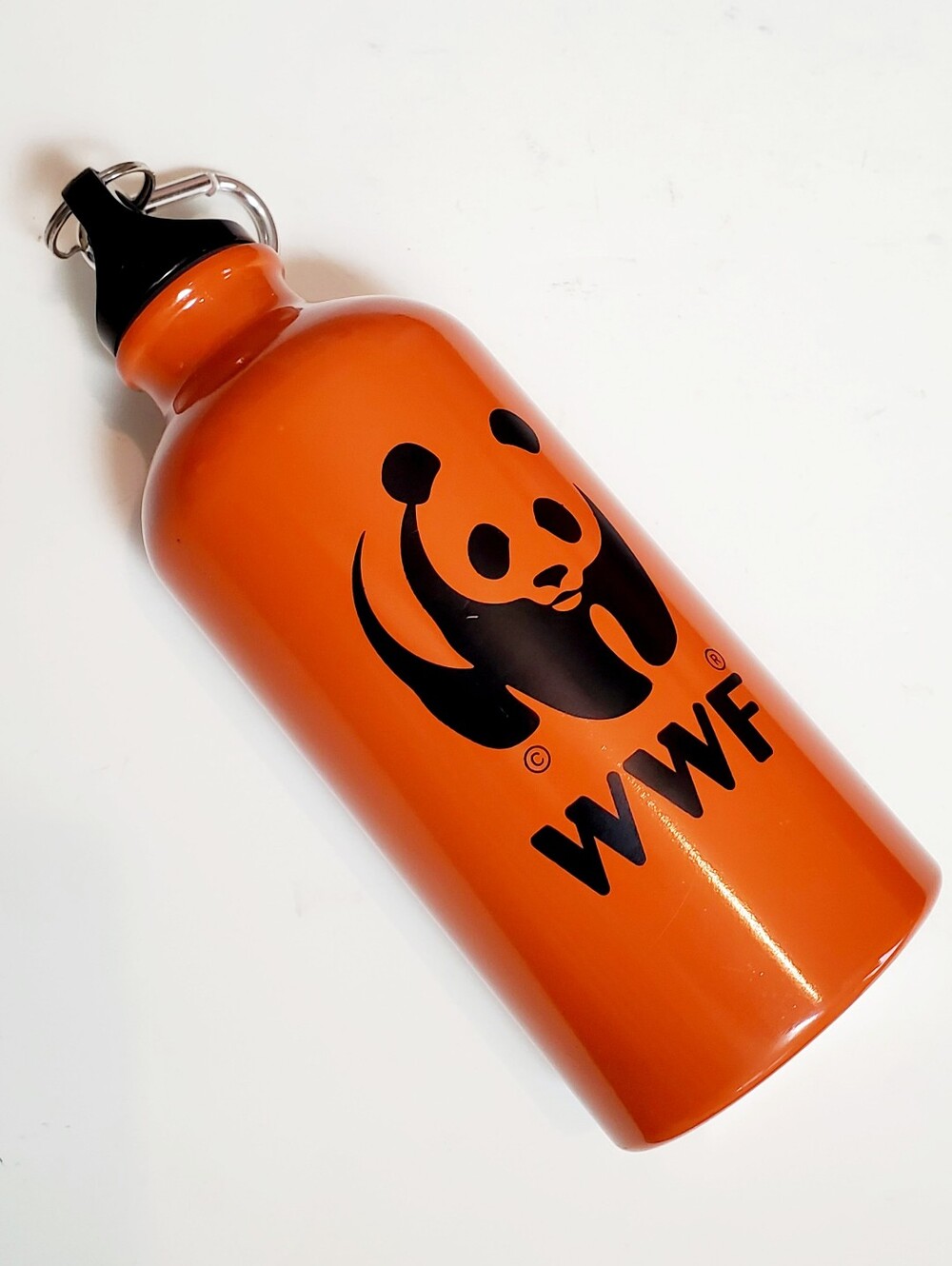 Stainless Steel WWF Panda Water Bottle Screw Top Carabiner Clip Orange
